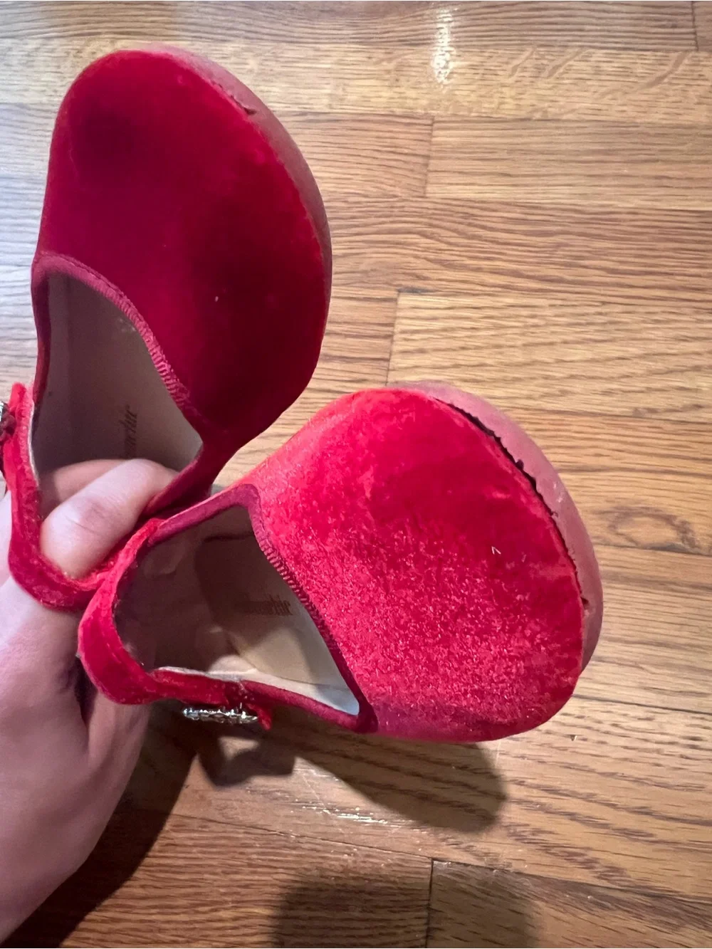 Childrenchic Red Velvet Mary Jane Dress Shoes with Jewel Buckle